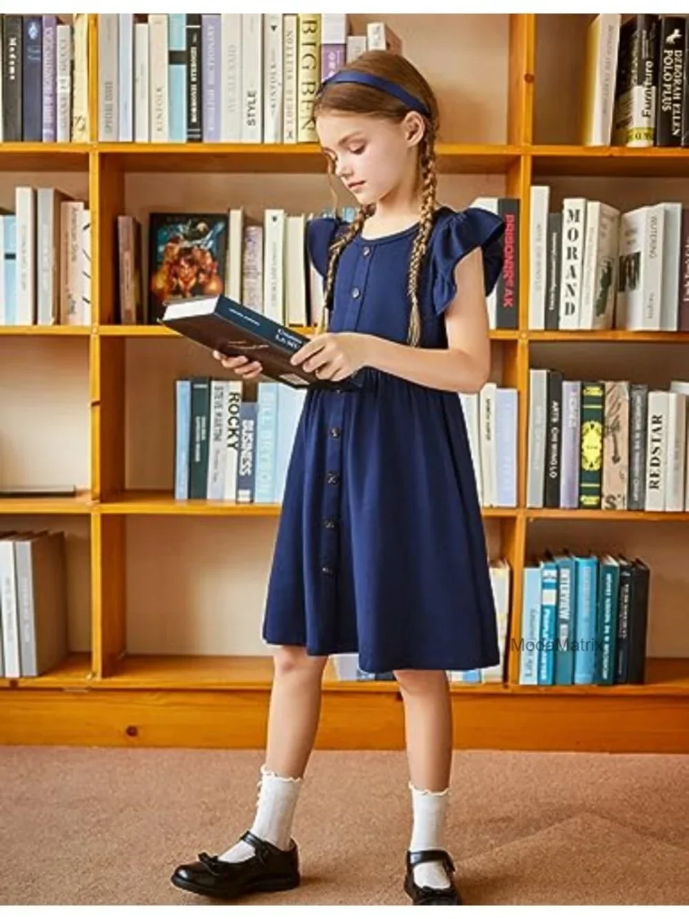 Girls Flutter Sleeve Sundress with Pockets Cotton Blend Casual Dress